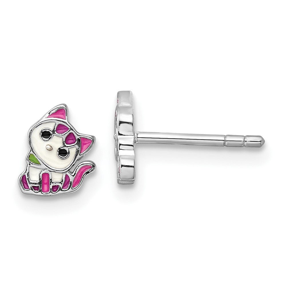 Sterlingsilber Rhodiniert Mehrfarbig Emailliert Kitty Kinder Stecker Ohrring