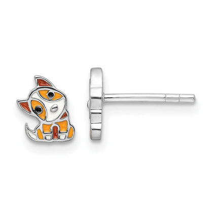 Sterlingsilber Rhodiniert Mehrfarbig Emailliert Hund Kinder Ohrstecker