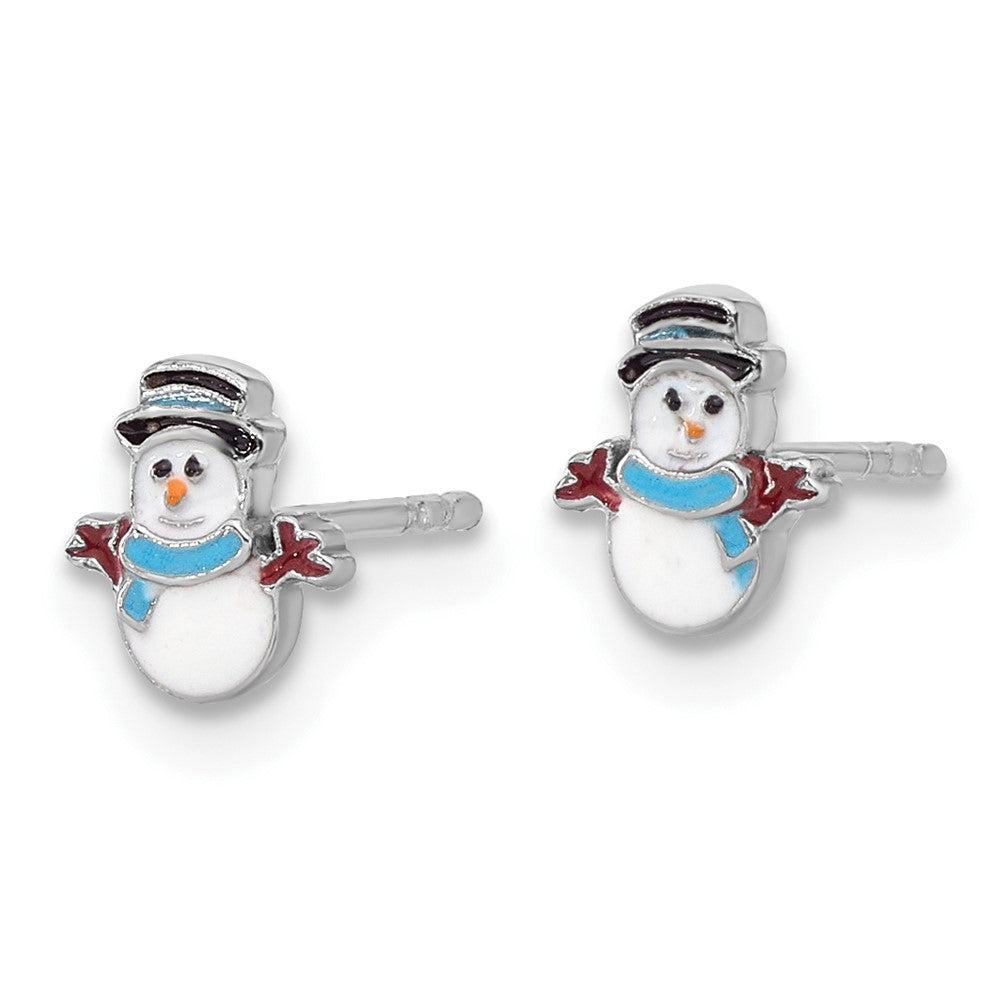 Sterlingsilber Rhodiniert Emaille Snowman Kinder Ohrstecker
