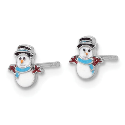 Sterlingsilber Rhodiniert Emaille Snowman Kinder Ohrstecker
