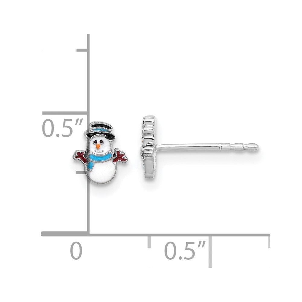 Sterlingsilber Rhodiniert Emaille Snowman Kinder Ohrstecker
