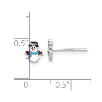 Sterlingsilber Rhodiniert Emaille Snowman Kinder Ohrstecker