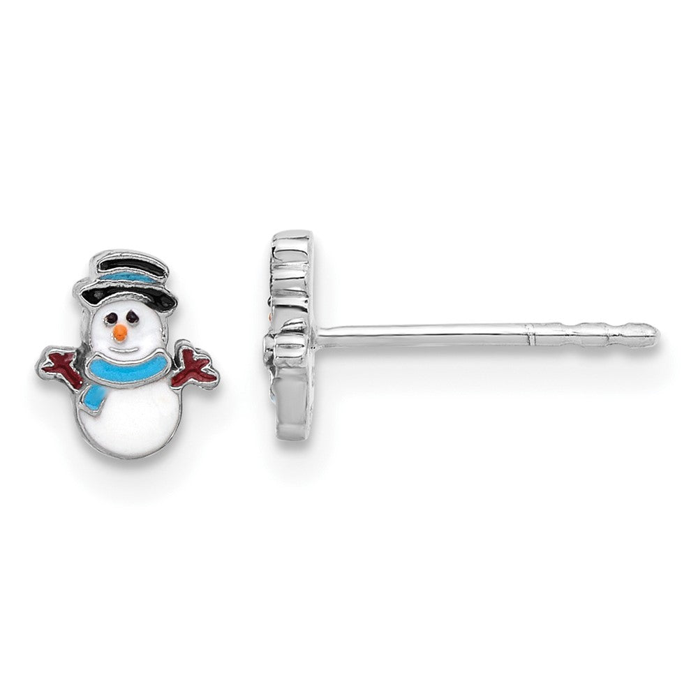 Sterlingsilber Rhodiniert Emaille Snowman Kinder Ohrstecker