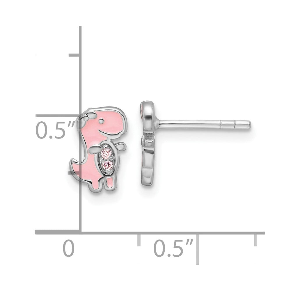 Sterlingsilber Rhodiniert Rosa Zirkonia & Emaille Dinosaur Kinder Ohrstecker