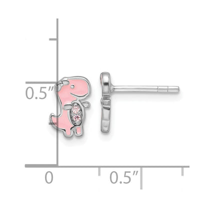 Sterlingsilber Rhodiniert Rosa Zirkonia & Emaille Dinosaur Kinder Ohrstecker