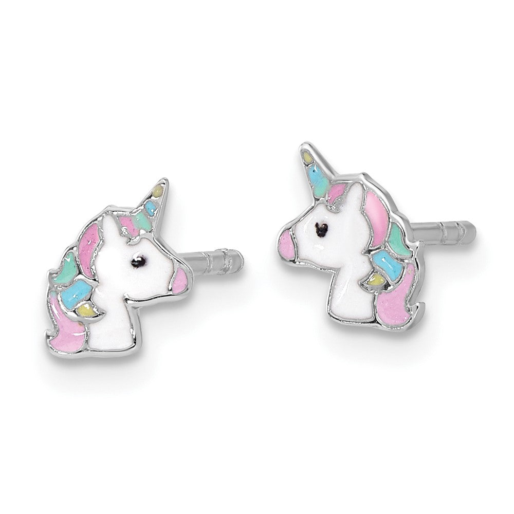 Sterlingsilber Rhodiniert Emailliert Einhorn Kinder Ohrstecker