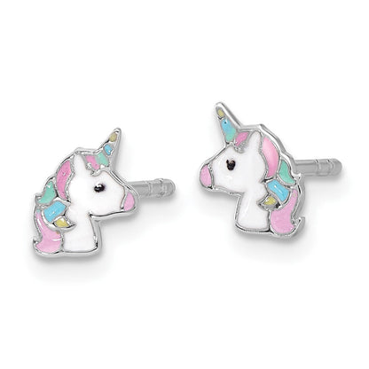 Sterlingsilber Rhodiniert Emailliert Einhorn Kinder Ohrstecker