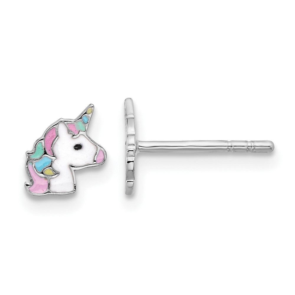 Sterlingsilber Rhodiniert Emailliert Einhorn Kinder Ohrstecker