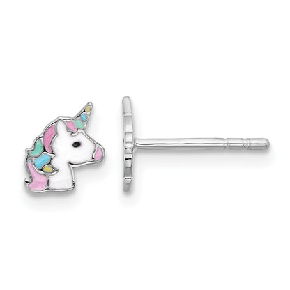 Sterlingsilber Rhodiniert Emailliert Einhorn Kinder Ohrstecker