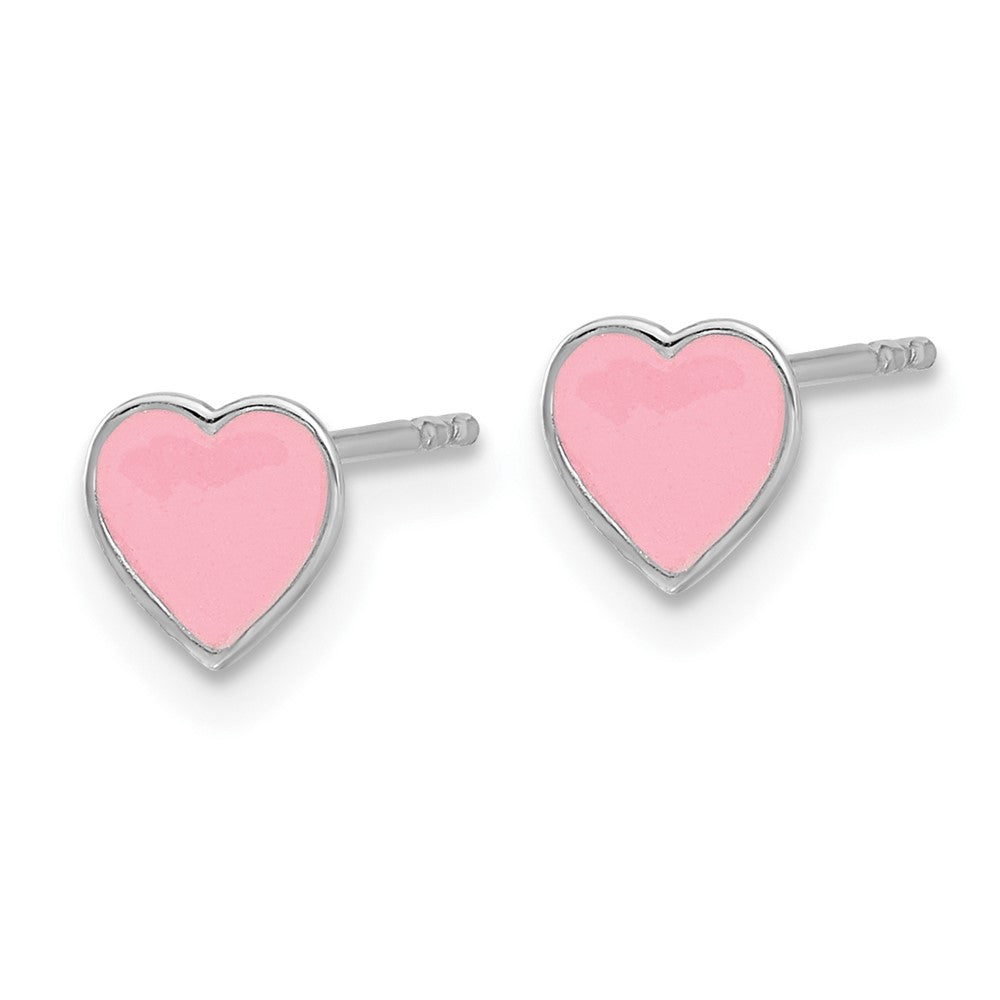 Sterlingsilber Rhodiniert Rosa Emaille Herz Kinder Ohrstecker