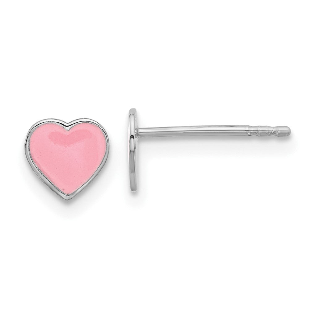 Sterlingsilber Rhodiniert Rosa Emaille Herz Kinder Ohrstecker