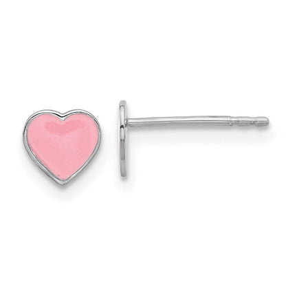 Sterlingsilber Rhodiniert Rosa Emaille Herz Kinder Ohrstecker