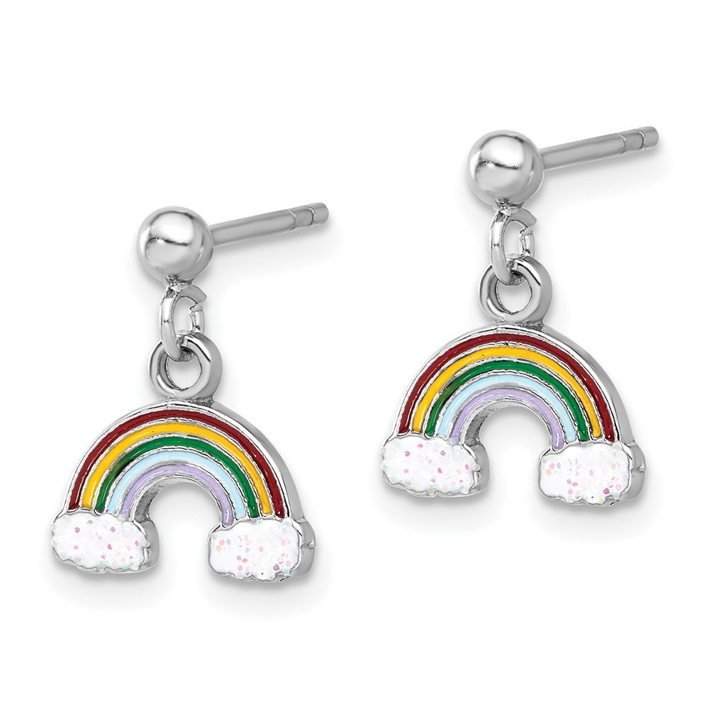 Sterlingsilber Rhodiniert Emailliert Glitzer Regenbogen Stecker Ohrhänger