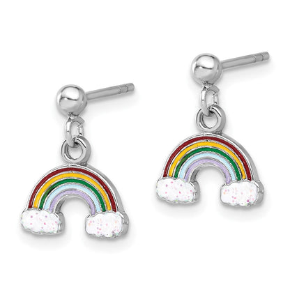 Sterlingsilber Rhodiniert Emailliert Glitzer Regenbogen Stecker Ohrhänger