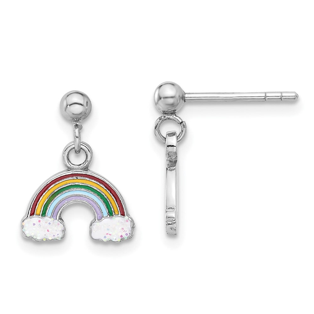 Sterlingsilber Rhodiniert Emailliert Glitzer Regenbogen Stecker Ohrhänger