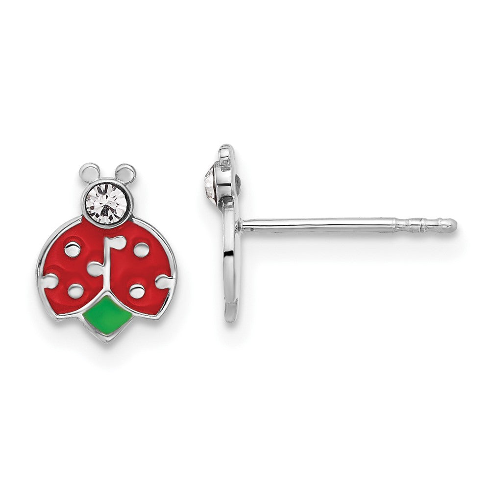 Sterlingsilber Rhodiniert Emaille & Kristall Marienkäfer Kinder Ohrstecker