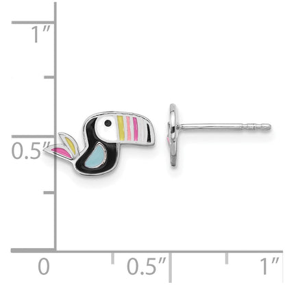 Sterlingsilber Rhodiniert Emailliert Toucan Vogel Kinder Ohrstecker