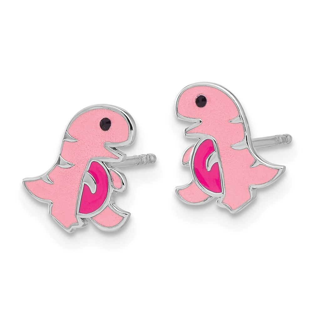 Sterlingsilber Rhodiniert Rosa Emaille Dinosaur Kinder Ohrstecker