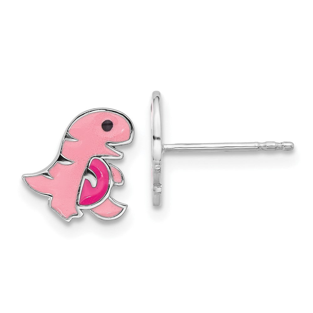 Sterlingsilber Rhodiniert Rosa Emaille Dinosaur Kinder Ohrstecker