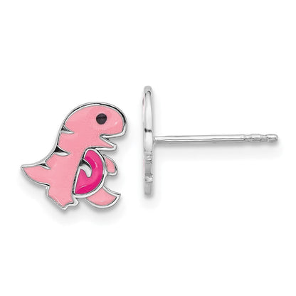 Sterlingsilber Rhodiniert Rosa Emaille Dinosaur Kinder Ohrstecker