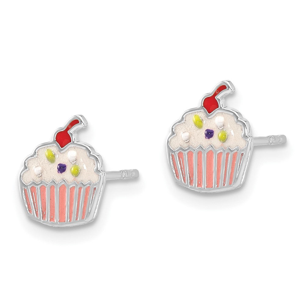 Sterlingsilber Rhodiniert Emaille Cupcake Kinder Ohrstecker