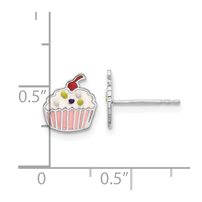 Sterlingsilber Rhodiniert Emaille Cupcake Kinder Ohrstecker