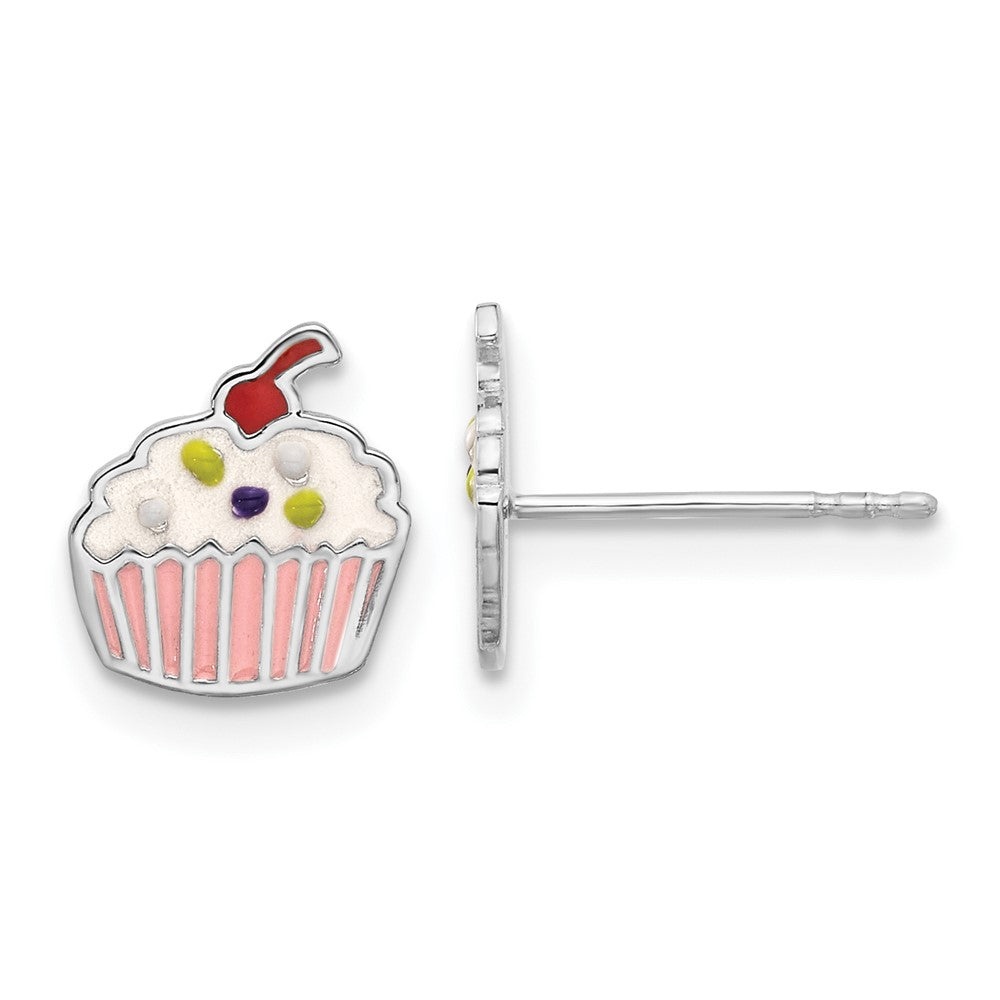 Sterlingsilber Rhodiniert Emaille Cupcake Kinder Ohrstecker