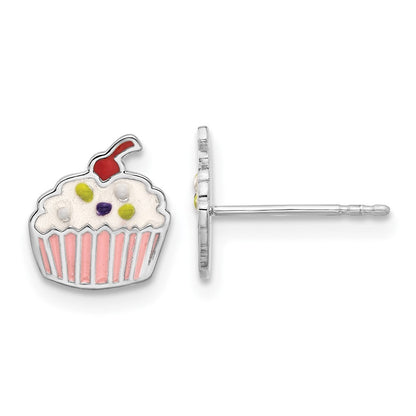 Sterlingsilber Rhodiniert Emaille Cupcake Kinder Ohrstecker