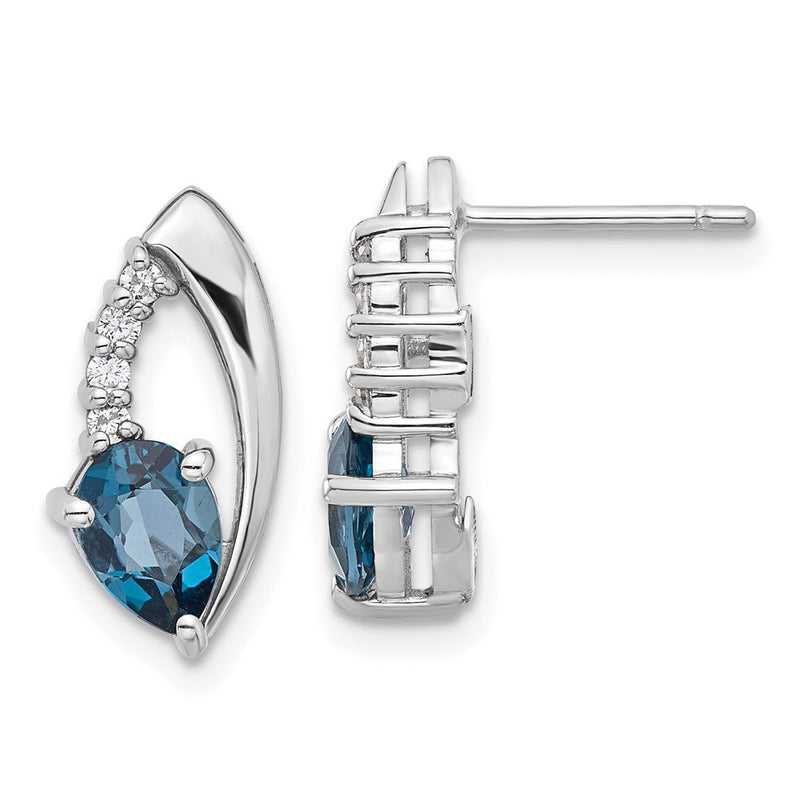 Sterlingsilber Rhodiniert London Blautopas und Weiß Zirkonia Ohrstecker