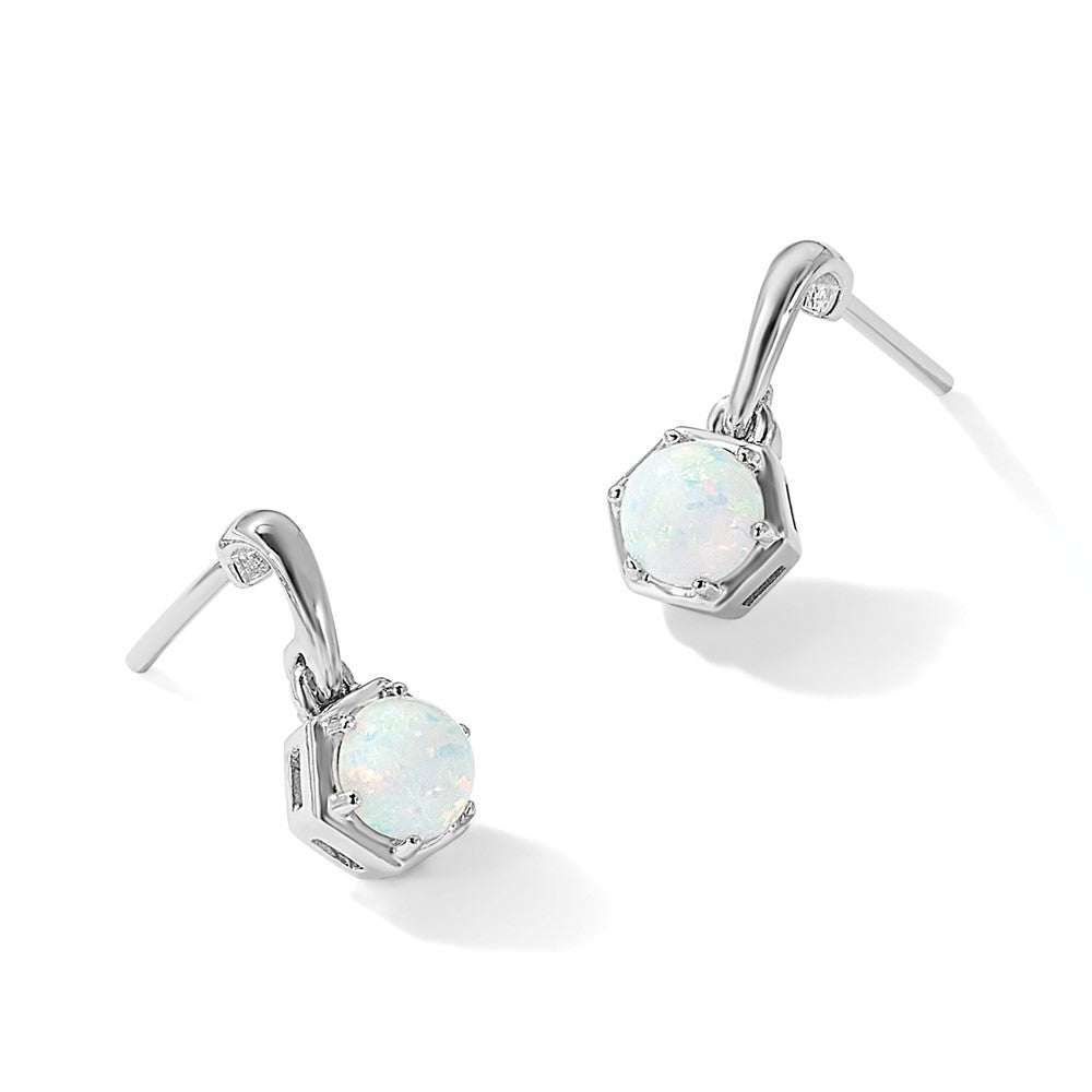 Sterlingsilber Rhodiniert Poliert Erzeugt Opal Hängend Ohrstecker