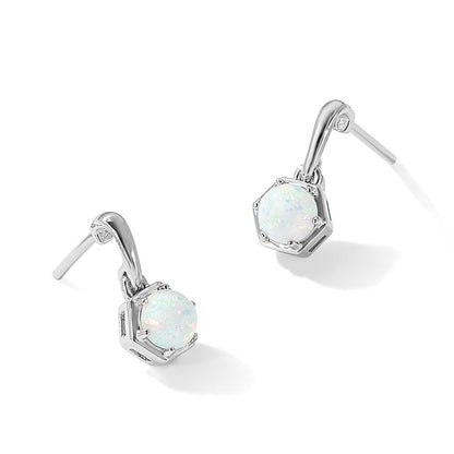 Sterlingsilber Rhodiniert Poliert Erzeugt Opal Hängend Ohrstecker