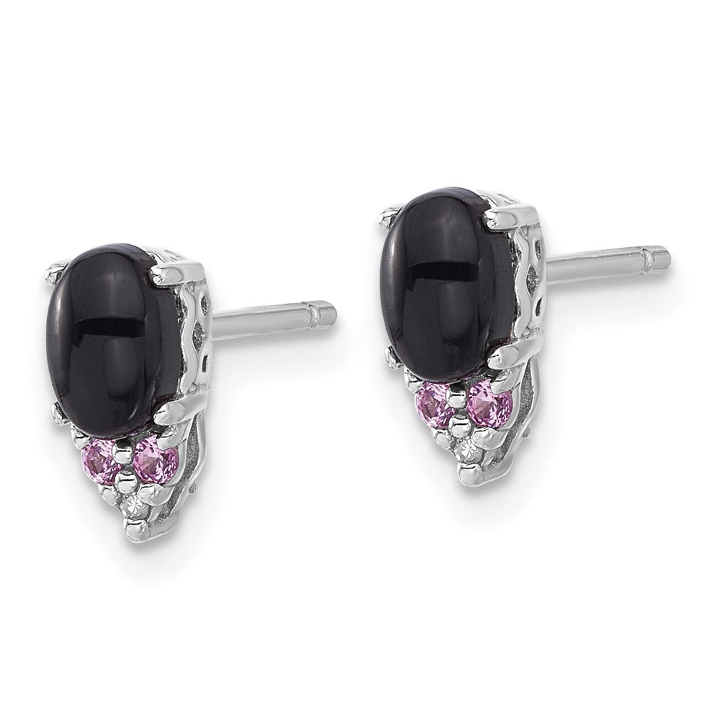 Sterlingsilber Rhodiniert Schwarz Onyx.08 Cr.pink Saphir/dia. Stecker Ohrring