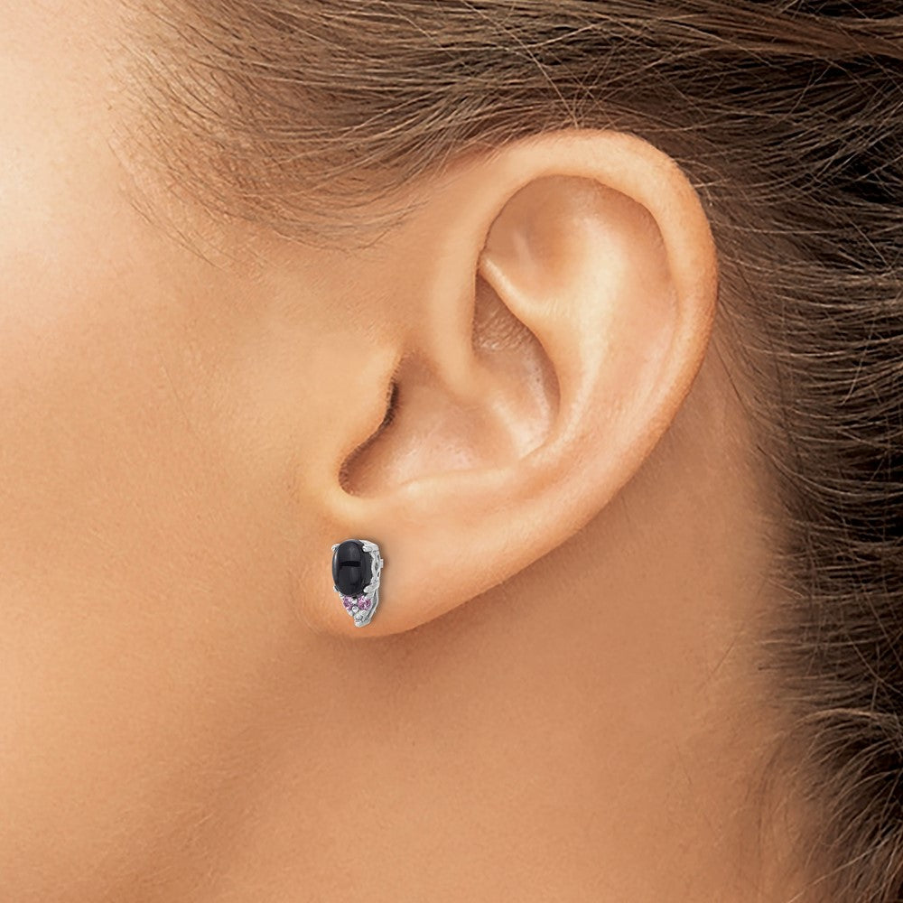 Sterlingsilber Rhodiniert Schwarz Onyx.08 Cr.pink Saphir/dia. Stecker Ohrring