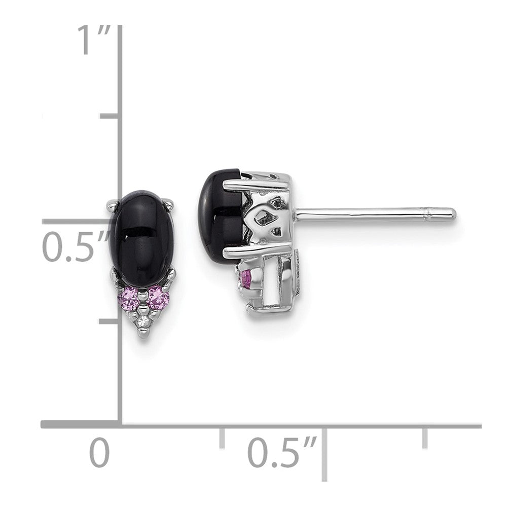 Sterlingsilber Rhodiniert Schwarz Onyx.08 Cr.pink Saphir/dia. Stecker Ohrring