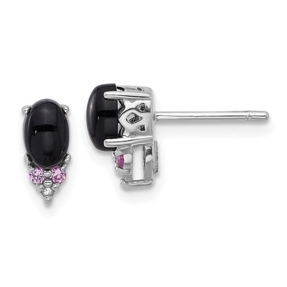 Sterlingsilber Rhodiniert Schwarz Onyx.08 Cr.pink Saphir/dia. Stecker Ohrring