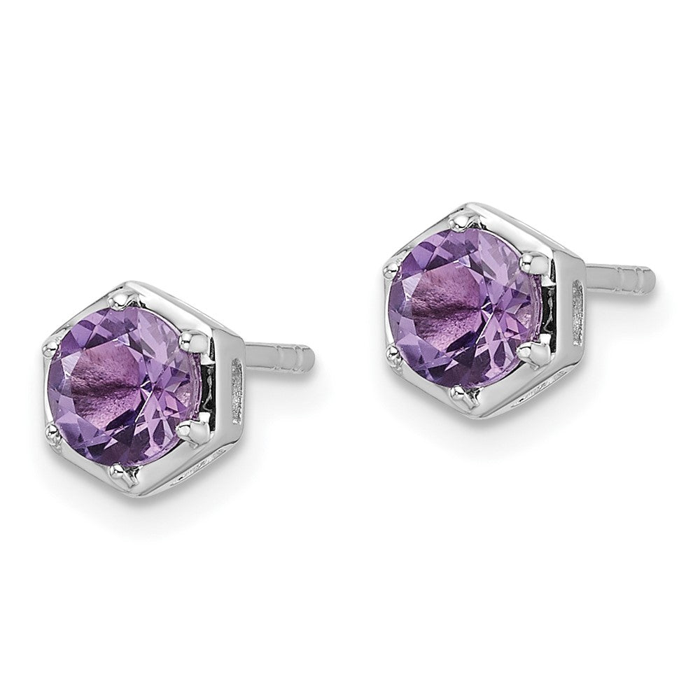 Sterlingsilber Rhodiniert Poliert Amethyst Ohrstecker