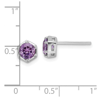 Sterlingsilber Rhodiniert Poliert Amethyst Ohrstecker