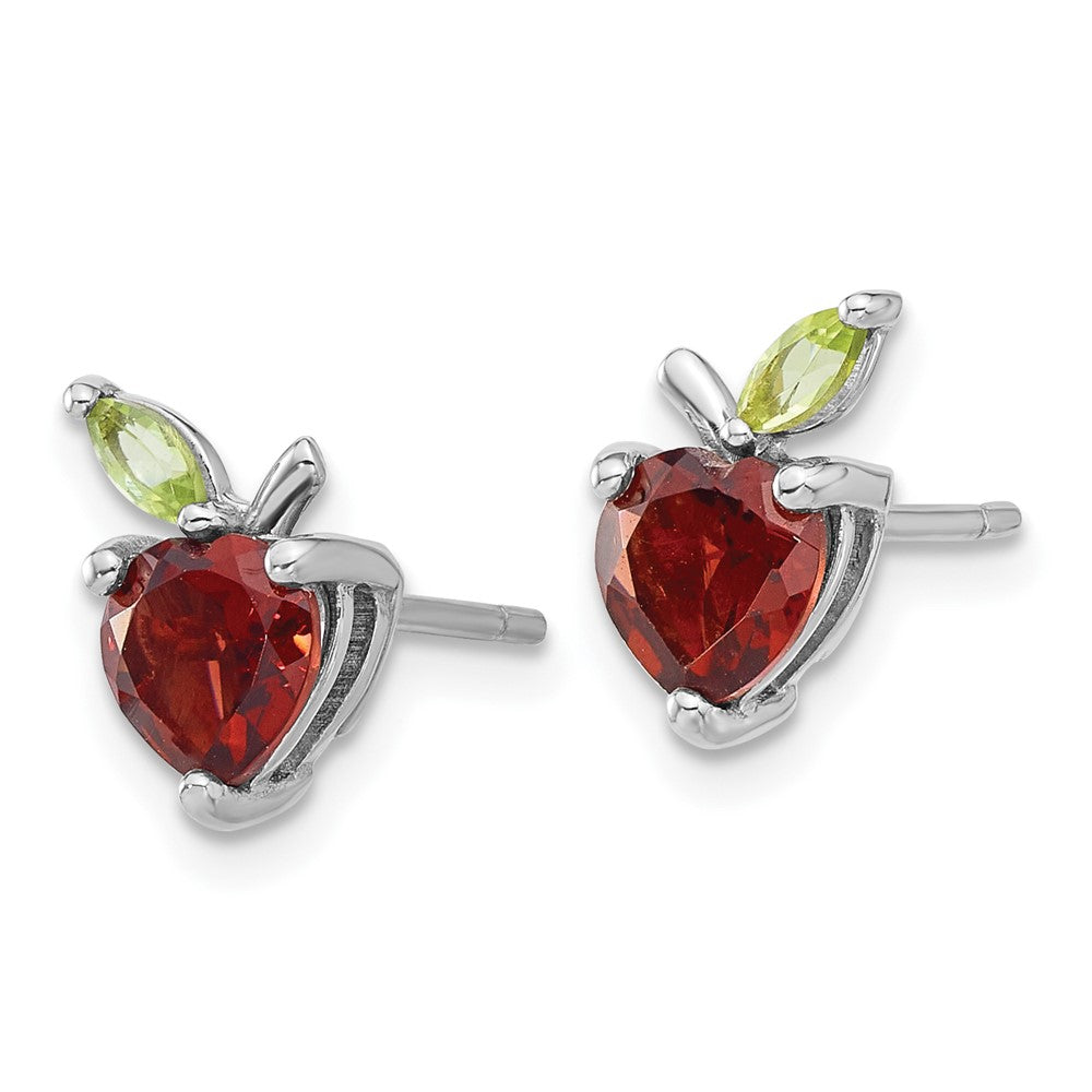 Sterlingsilber Rhodiniert Granat und Peridot Apple Ohrstecker