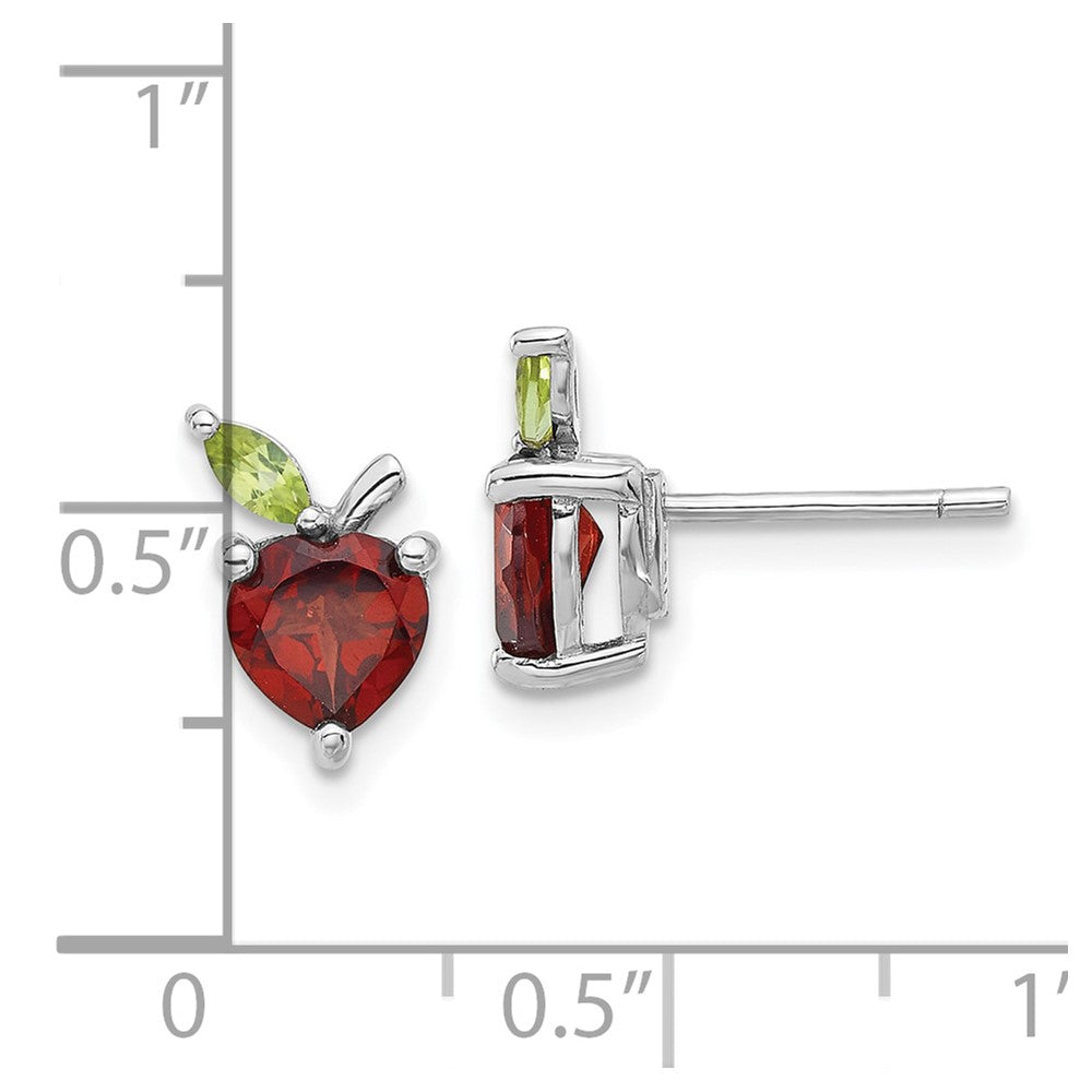 Sterlingsilber Rhodiniert Granat und Peridot Apple Ohrstecker