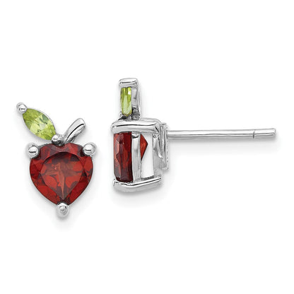 Sterlingsilber Rhodiniert Granat und Peridot Apple Ohrstecker
