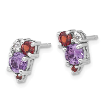 Sterlingsilber Rhodium-pl Amethyst Granat und Weiß Topas Ohrstecker