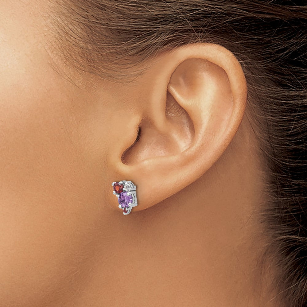 Sterlingsilber Rhodium-pl Amethyst Granat und Weiß Topas Ohrstecker