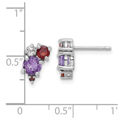 Sterlingsilber Rhodium-pl Amethyst Granat und Weiß Topas Ohrstecker
