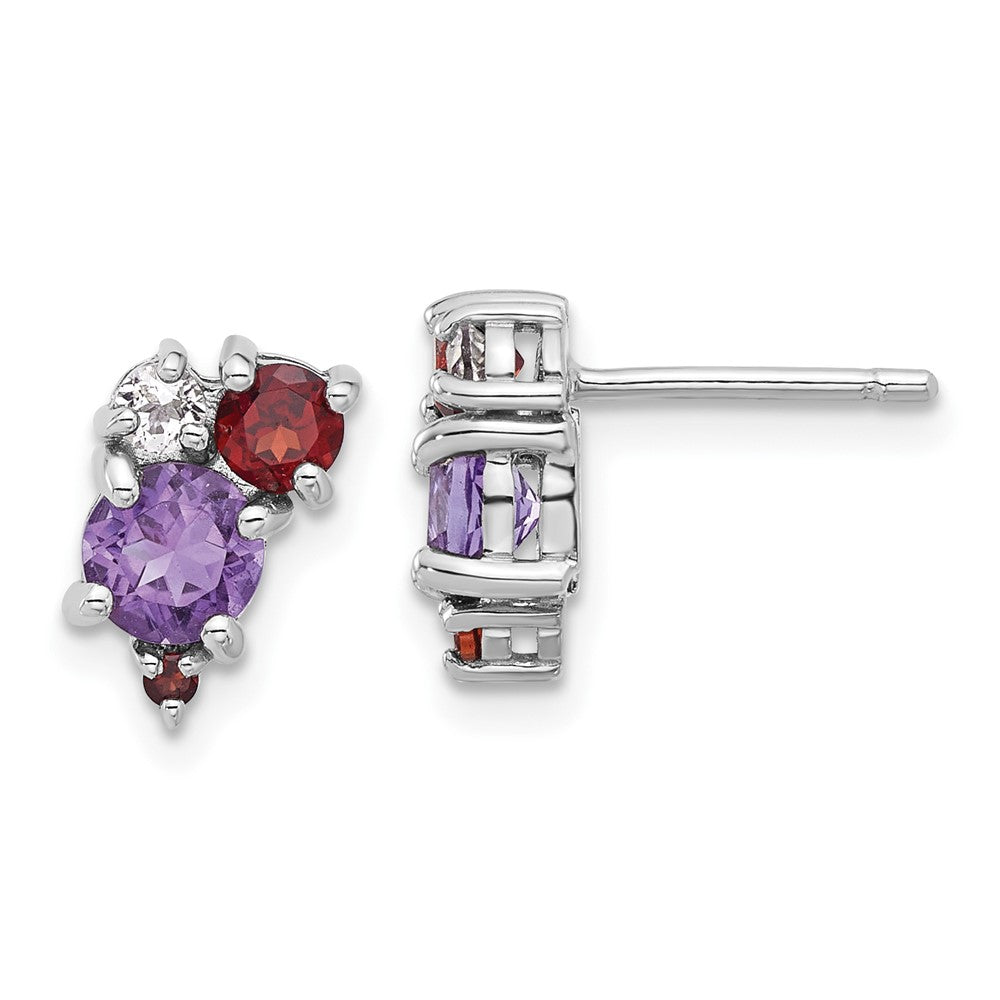 Sterlingsilber Rhodium-pl Amethyst Granat und Weiß Topas Ohrstecker