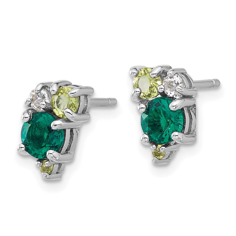 Sterlingsilber Rhodium Cr.emerald Peridot und Weiß Topas Ohrstecker