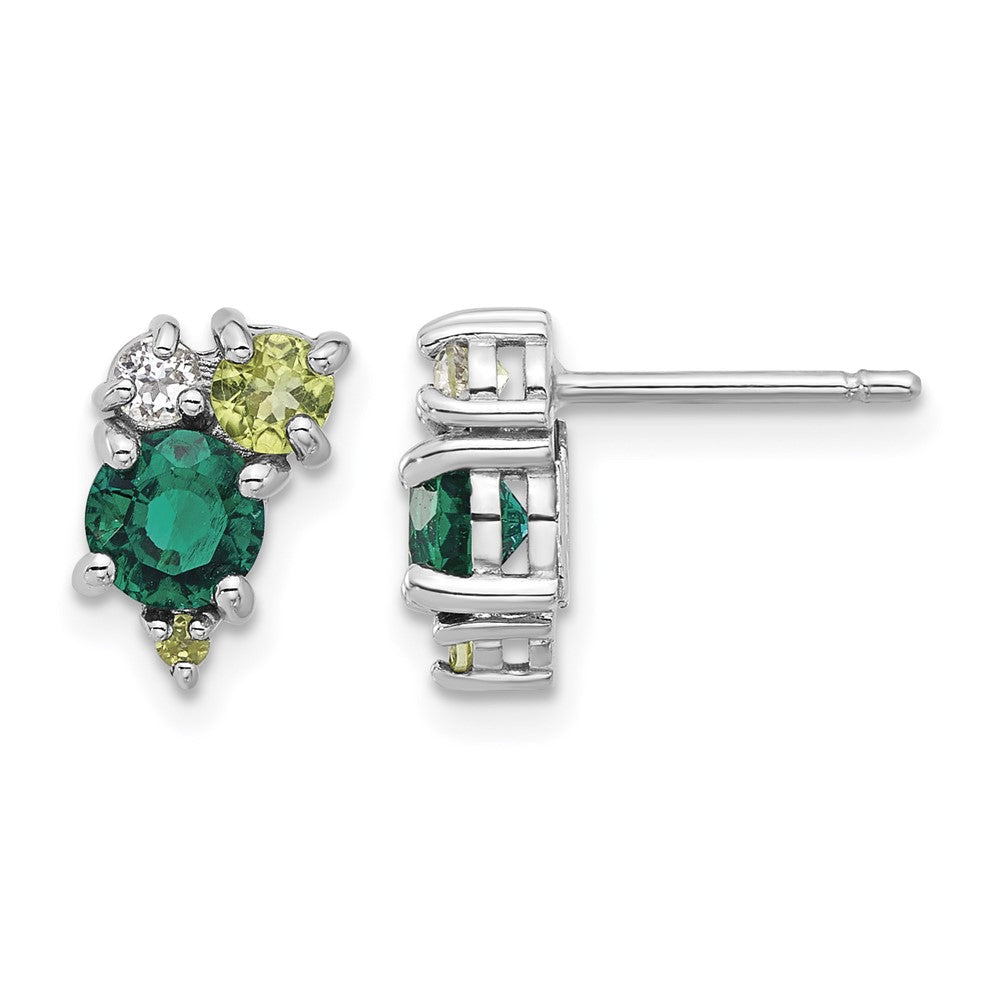 Sterlingsilber Rhodium Cr.emerald Peridot und Weiß Topas Ohrstecker