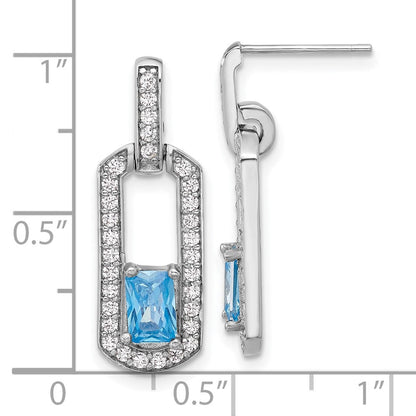 Sterlingsilber Rhodiniert Poliert Blautopas und Zirkonia Stecker Ohrhänger