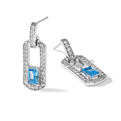 Sterlingsilber Rhodiniert Poliert Blautopas und Zirkonia Stecker Ohrhänger