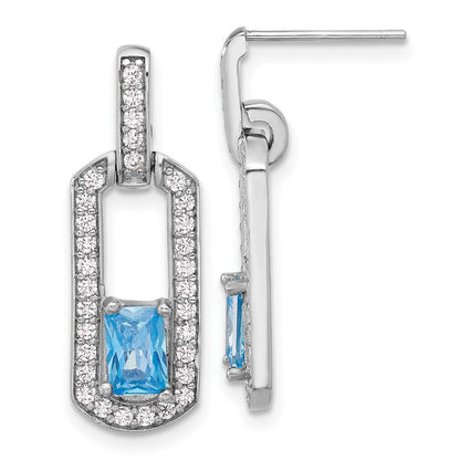 Sterlingsilber Rhodiniert Poliert Blautopas und Zirkonia Stecker Ohrhänger