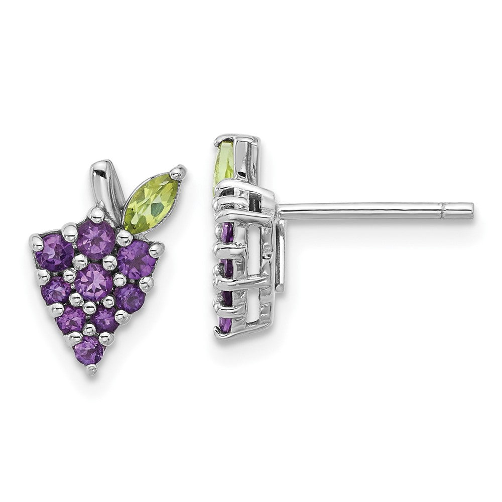 Sterlingsilber Rhodiniert Amethyst und Peridot Grape Ohrstecker